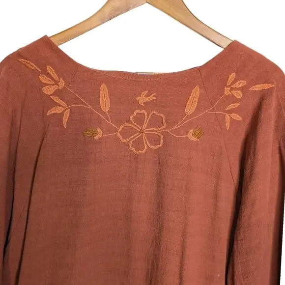 Mi Golondrina Ximena Maxi Kaftan Dress Medium Burnt Orange Embroidered Resort - Picture 9 of 13